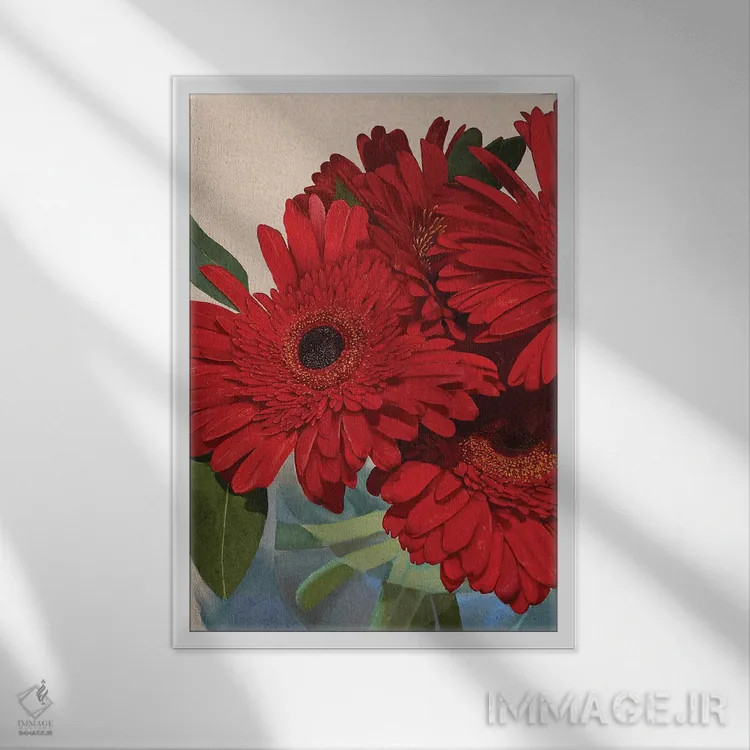 تابلو دکوراتیو جزئیات گل ژربرای قرمز III اثر کیتی اوشی - نمای قابدار سفید
