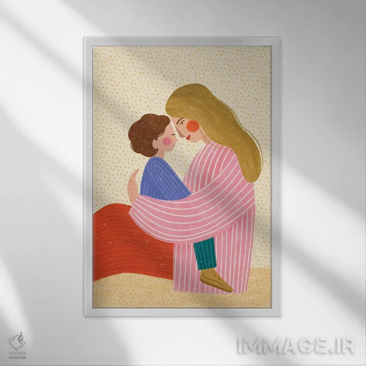 تابلو مدرن عشق مادر اثر بیا مولر - نمای قابدار سفید