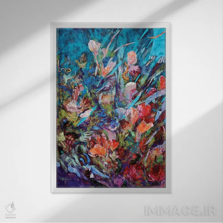 تابلو انتزاعی شکوفایی اثر دوروتی فاگان - نمای قابدار سفید