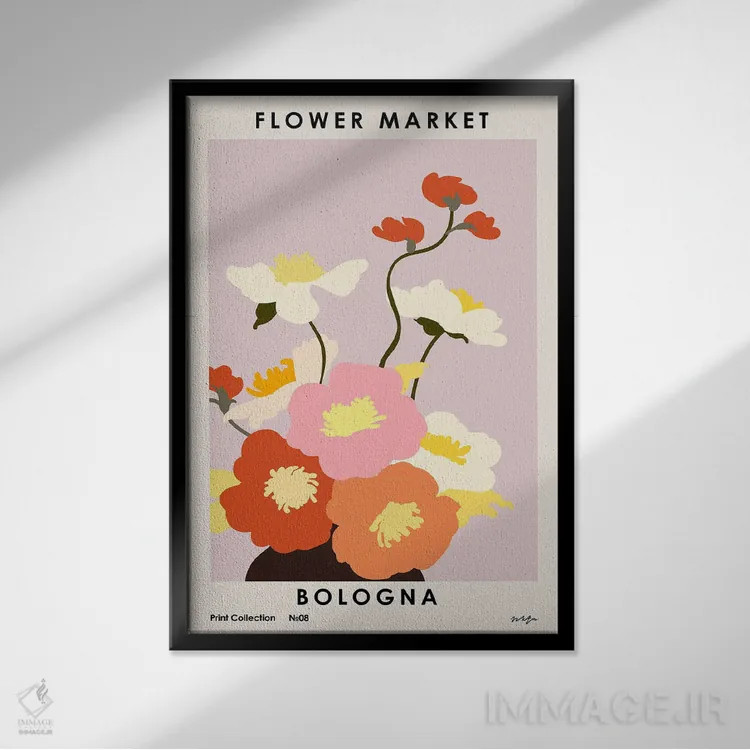 تابلو مدرن بازار گل. بولونیا اثر ان کی تی ان - نمای قابدار مشکی