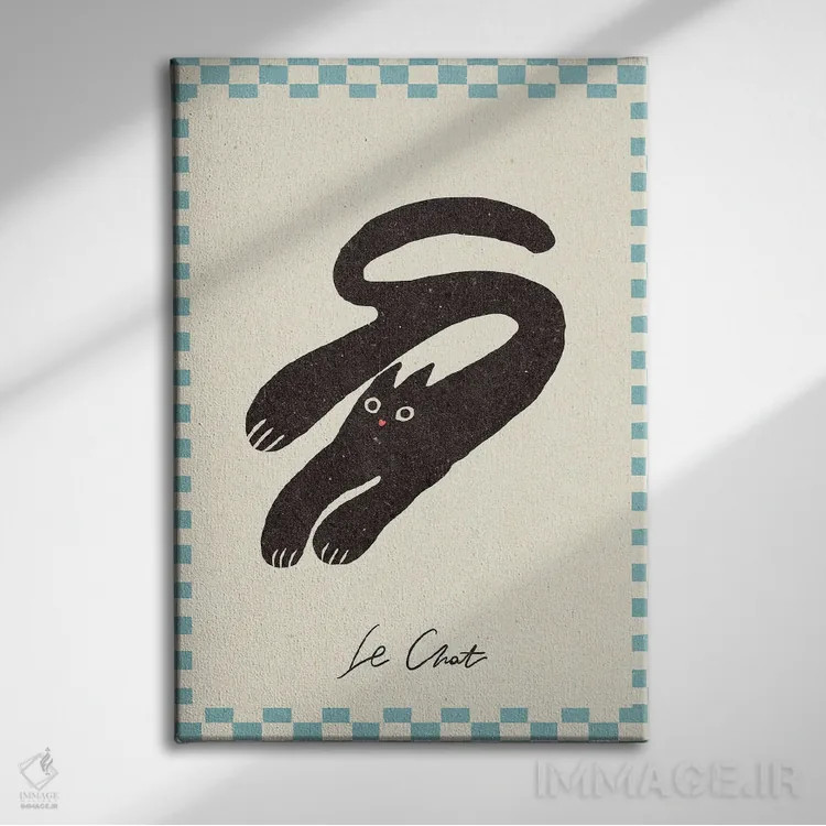 تابلو مینیمال گربه اثر ان کی تی ان - نمای روبهرو روی دیوار