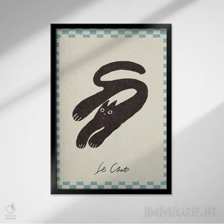 تابلو مینیمال گربه اثر ان کی تی ان - نمای قابدار مشکی