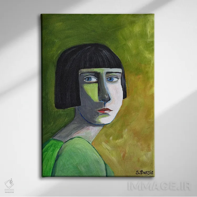 تابلو دکوراتیو خانمی با نگاه اثر شارین بورسیک - نمای روبهرو روی دیوار