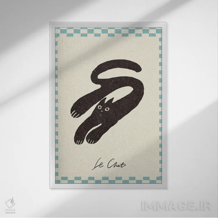 تابلو مینیمال گربه اثر ان کی تی ان - نمای قابدار سفید