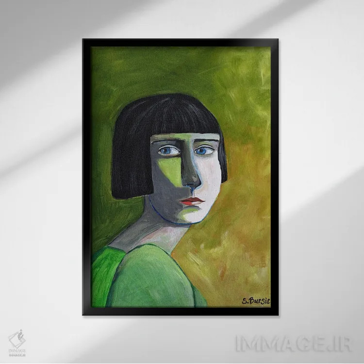 تابلو دکوراتیو خانمی با نگاه اثر شارین بورسیک - نمای قابدار مشکی