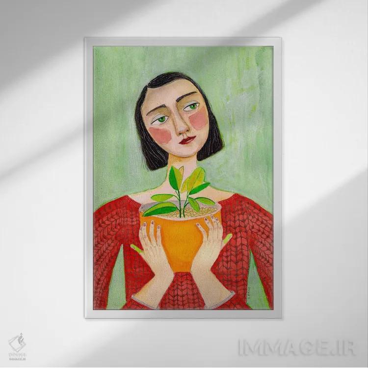 تابلو دکوراتیو گیاه مامان اثر شارین بورسیک - نمای قابدار سفید