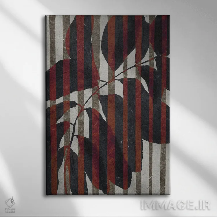 تابلو مدرن گیاه و راه راه اثر تری چایلد - نمای روبهرو روی دیوار