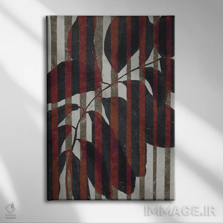 تابلو مدرن گیاه و راه راه اثر تری چایلد - نمای روبهرو روی دیوار