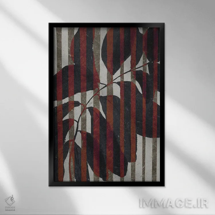 تابلو مدرن گیاه و راه راه اثر تری چایلد - نمای قابدار مشکی