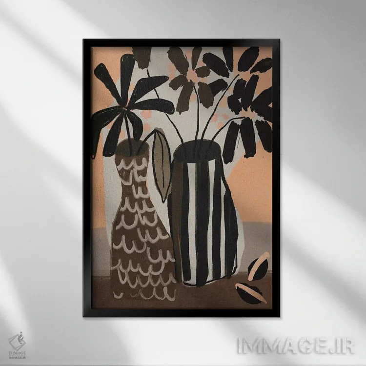 تابلو مدرن طبیعت بی جان با گلدان ها اثر تری چایلد - نمای قابدار مشکی