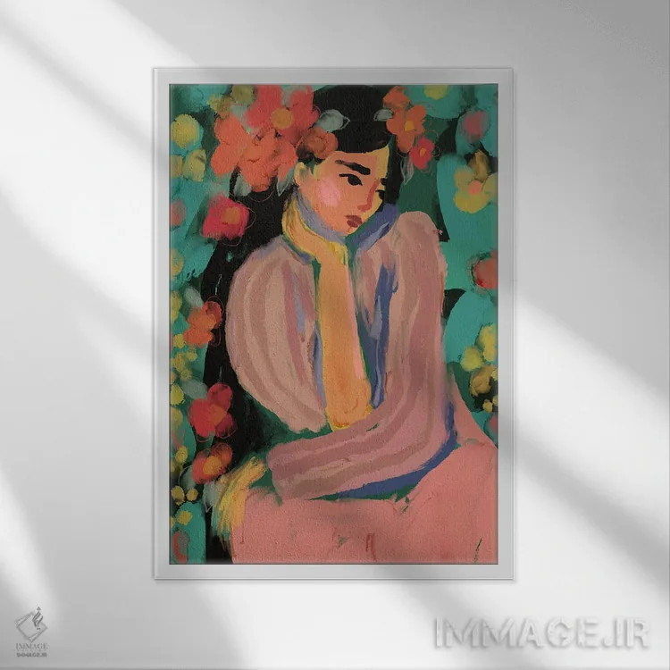 تابلو مدرن سورا در باغ گل اثر تری چایلد - نمای قابدار سفید