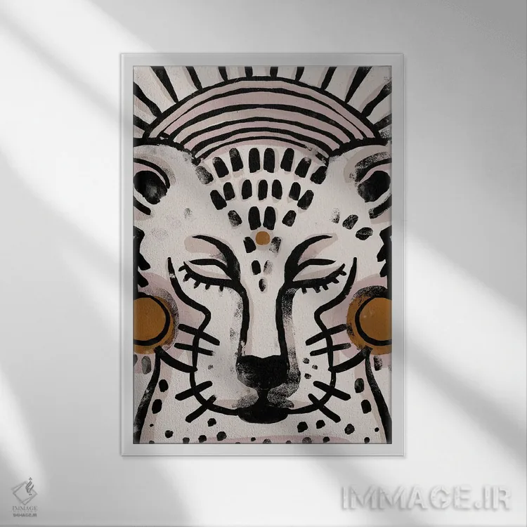 تابلو مدرن ببر اثر تری چایلد - نمای قابدار سفید