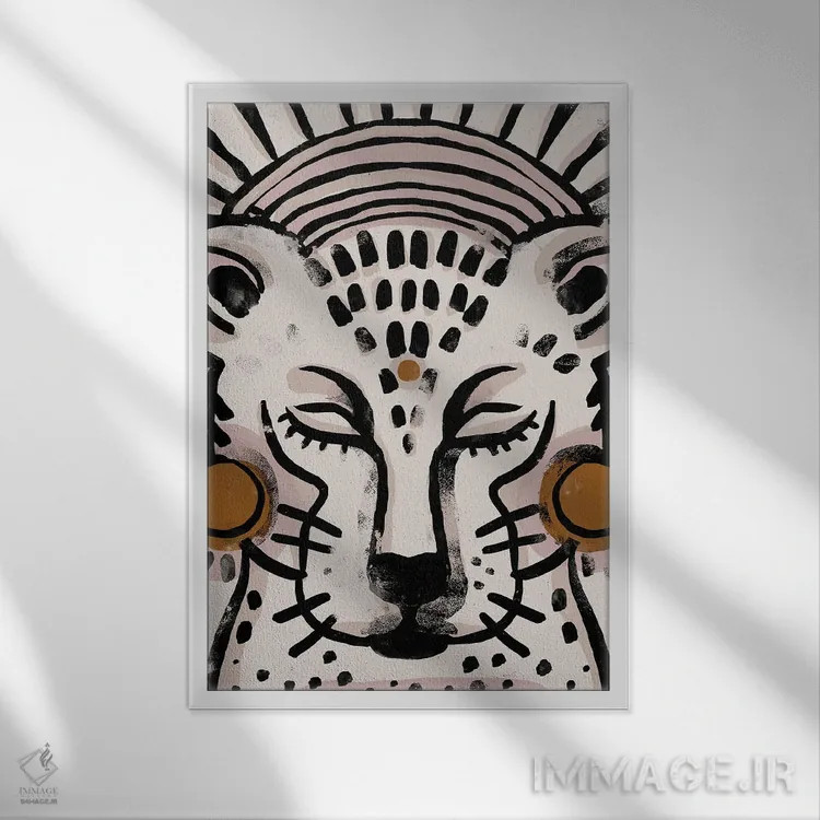 تابلو مدرن ببر اثر تری چایلد - نمای قابدار سفید
