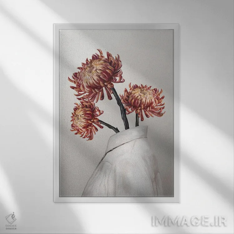 تابلو دکوراتیو در حال شکوفه دادن اثر گابریلا روبرگ - نمای قابدار سفید