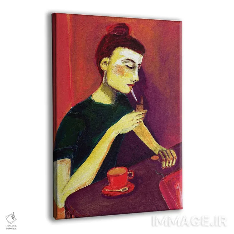 تابلو دکوراتیو خانم در حال روشن کردن سیگار اثر شارین بورسیک - نمای پرسپکتیو محصول