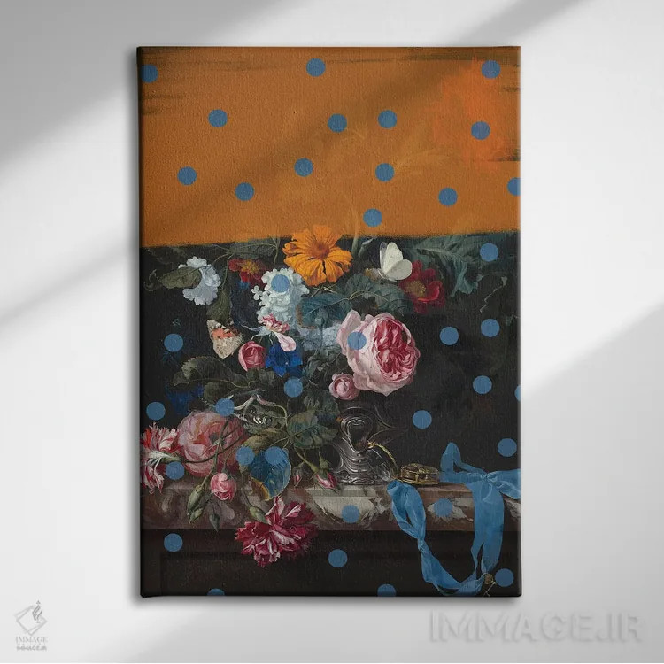 تابلو مدرن کلاژ گل ها اثر آرت کانسپت - نمای روبهرو روی دیوار