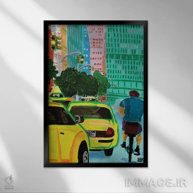 تابلو دکوراتیو دوچرخه خیابان پارک اثر استیو اسپنسر - نمای قابدار مشکی