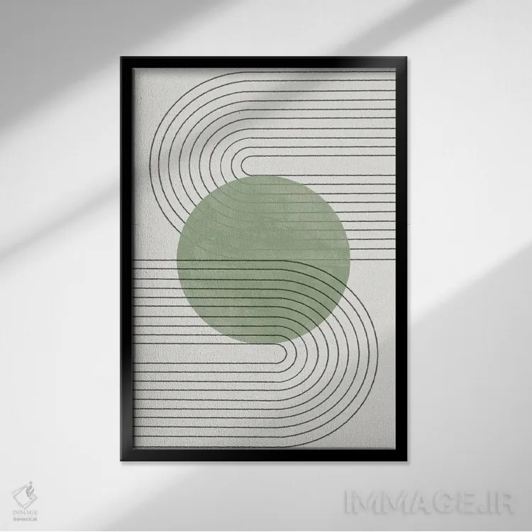 تابلو مینیمال تعادل سبز پنجم اثر استودیو می یوس - نمای قابدار مشکی