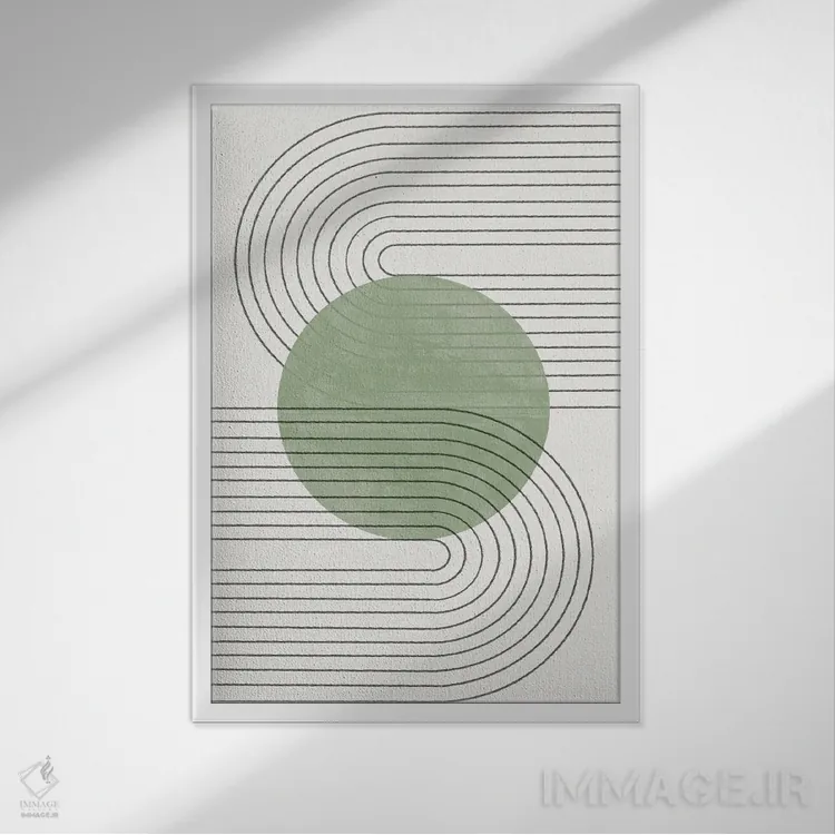 تابلو مینیمال تعادل سبز پنجم اثر استودیو می یوس - نمای قابدار سفید