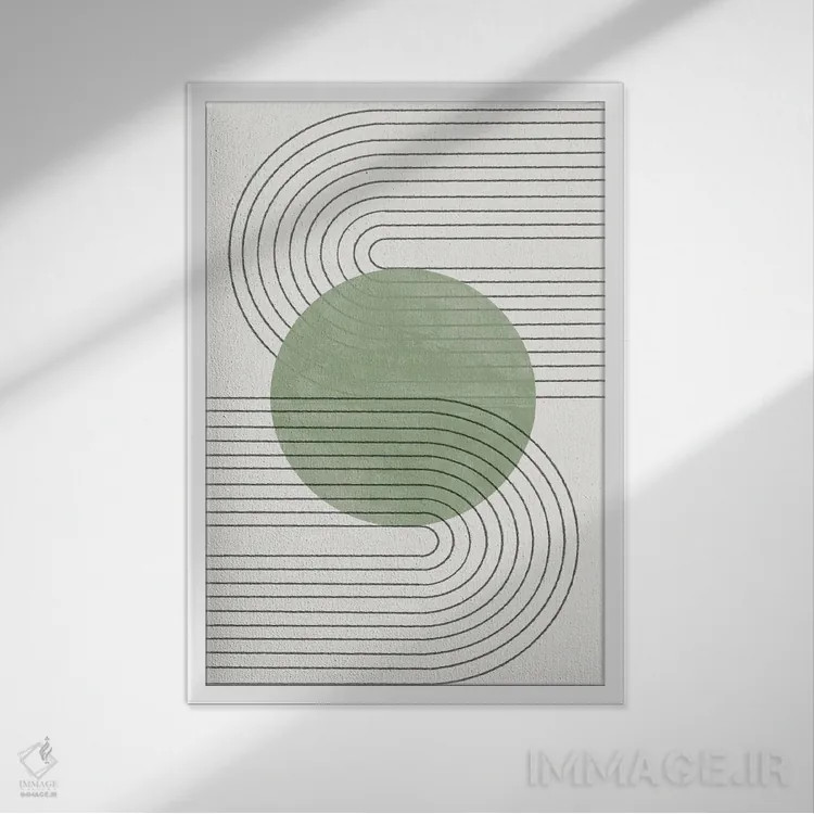 تابلو مینیمال تعادل سبز پنجم اثر استودیو می یوس - نمای قابدار سفید