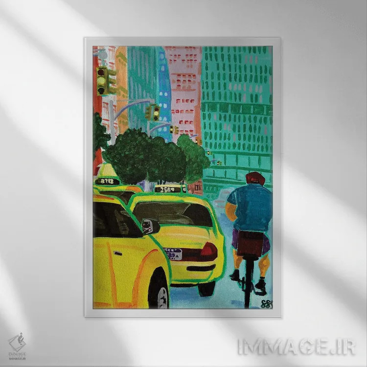 تابلو دکوراتیو دوچرخه خیابان پارک اثر استیو اسپنسر - نمای قابدار سفید