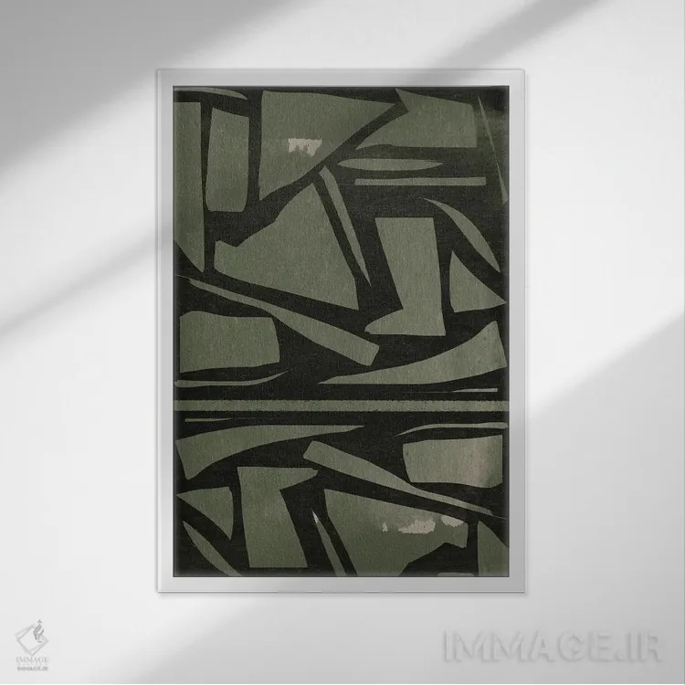 تابلو مینیمال اشکال سبز و سیاه / کات اوت کاغذی اثر استودیو می یوس - نمای قابدار سفید