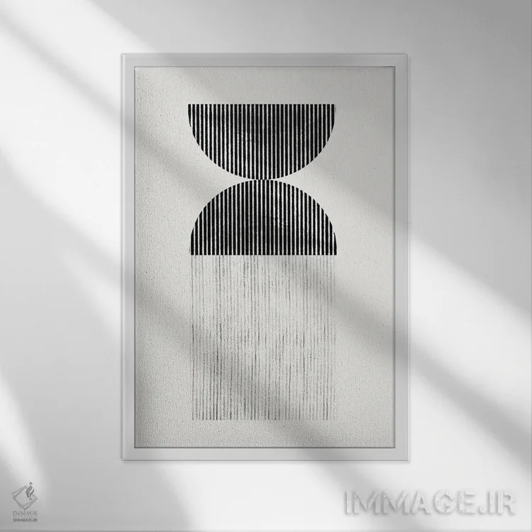 تابلو مینیمال هنر خطی هندسی رترو اثر استودیو می یوس - نمای قابدار سفید