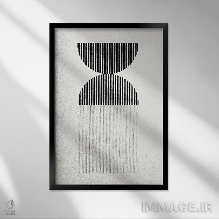 تابلو مینیمال هنر خطی هندسی رترو اثر استودیو می یوس - نمای قابدار مشکی