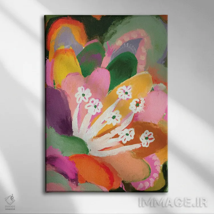 تابلو مدرن شکوفه رنگارنگ اثر تری چایلد - نمای روبهرو روی دیوار