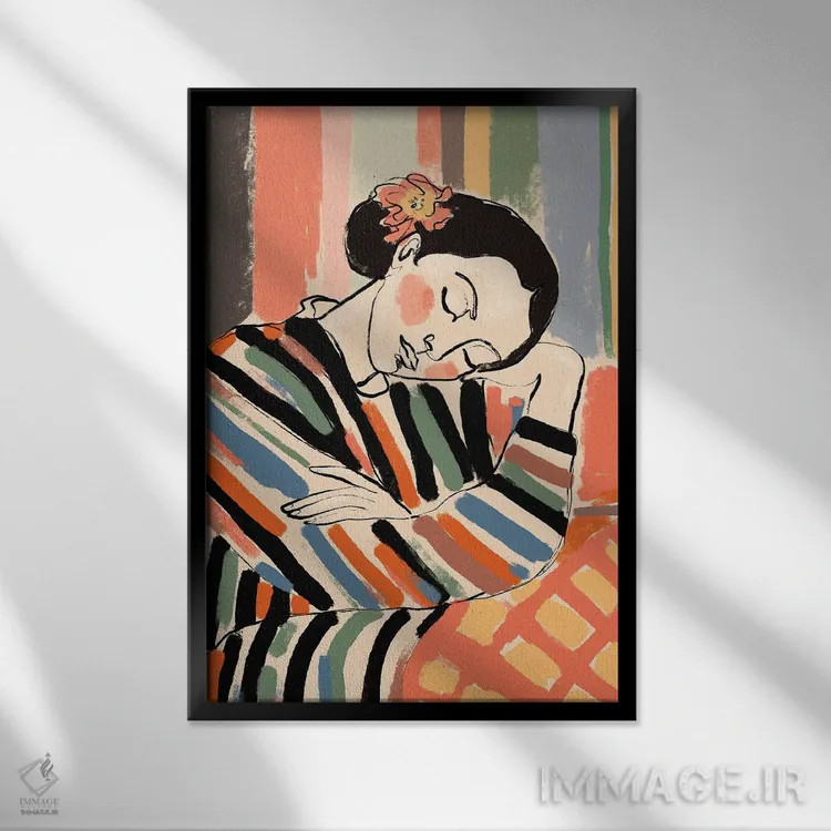 تابلو مدرن چرت کوتاه اثر تری چایلد - نمای قابدار مشکی