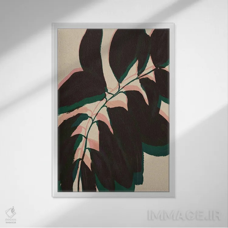 تابلو مدرن برگ ها روی شاخه دوم اثر تری چایلد - نمای قابدار سفید