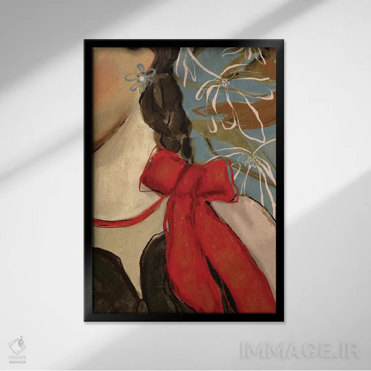 تابلو دکوراتیو روبان قرمز اثر تری چایلد - نمای قابدار مشکی