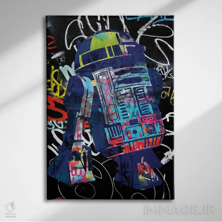 تابلو دکوراتیو گرافیتی ربات اثر کارخانه پاپ آرت - نمای روبهرو روی دیوار