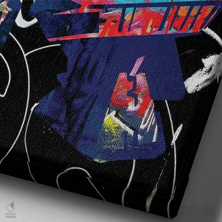 تابلو دکوراتیو گرافیتی ربات اثر کارخانه پاپ آرت - نمای نزدیک بافت بوم