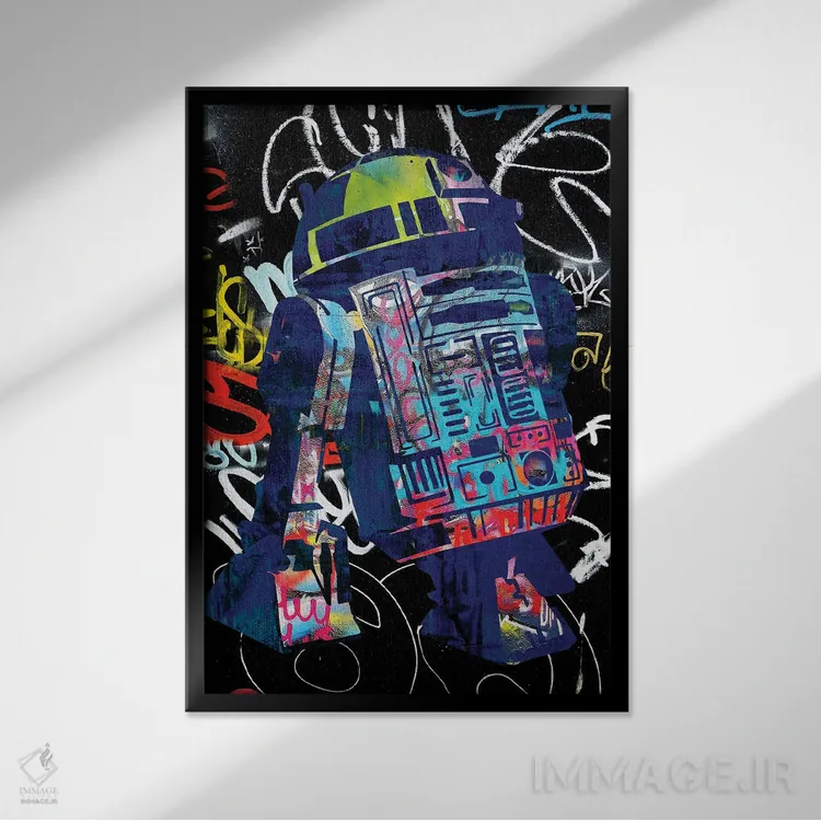 تابلو دکوراتیو گرافیتی ربات اثر کارخانه پاپ آرت - نمای قابدار مشکی