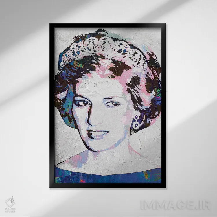 تابلو دکوراتیو پرنسس دایانا اثر کارخانه پاپ آرت - نمای قابدار مشکی