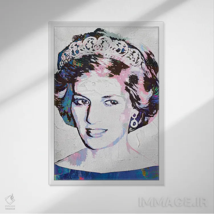 تابلو دکوراتیو پرنسس دایانا اثر کارخانه پاپ آرت - نمای قابدار سفید