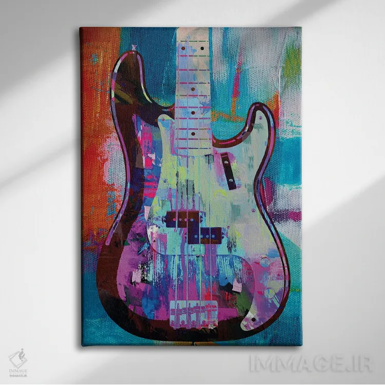 تابلو دکوراتیو باس پرسیژن رنگ شده اثر کارخانه پاپ آرت - نمای روبهرو روی دیوار