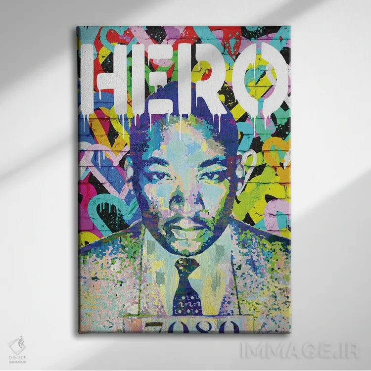 تابلو دکوراتیو مارتین لوتر کینگ جونیور قهرمان هنر پاپ اثر کارخانه پاپ آرت - نمای روبهرو روی دیوار