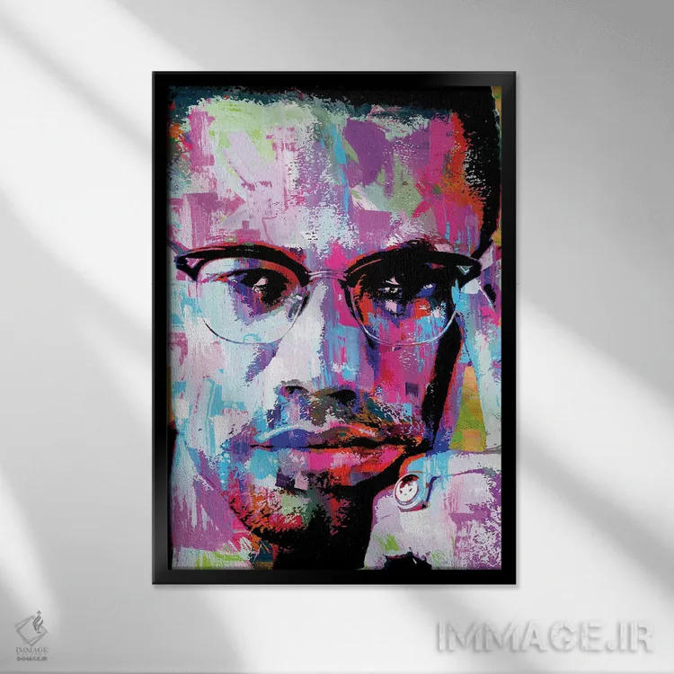 تابلو دکوراتیو مالکوم ایکس اثر کارخانه پاپ آرت - نمای قابدار مشکی