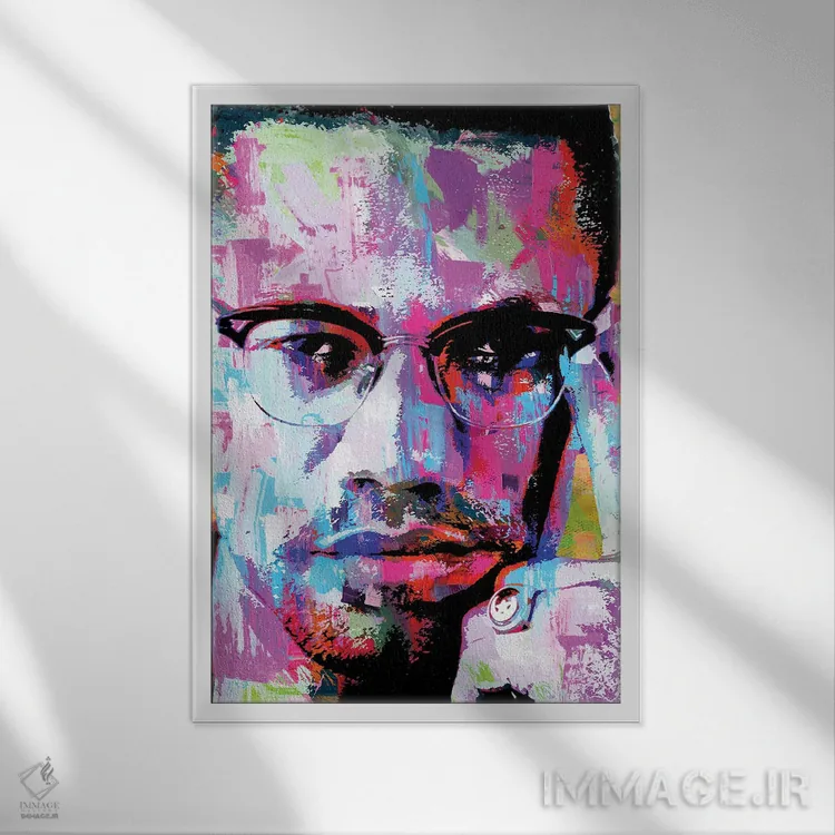 تابلو دکوراتیو مالکوم ایکس اثر کارخانه پاپ آرت - نمای قابدار سفید