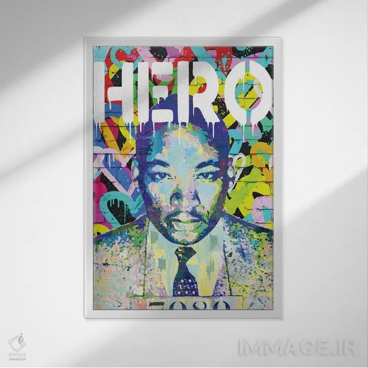 تابلو دکوراتیو مارتین لوتر کینگ جونیور قهرمان هنر پاپ اثر کارخانه پاپ آرت - نمای قابدار سفید