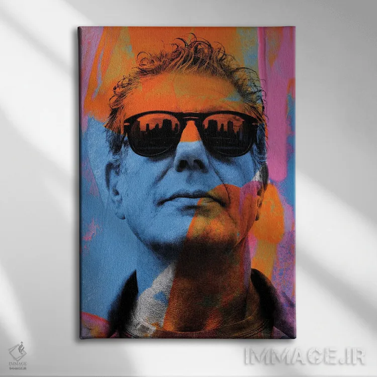 تابلو دکوراتیو آنتونی بورباور رنگ های روشن اثر کارخانه پاپ آرت - نمای روبهرو روی دیوار