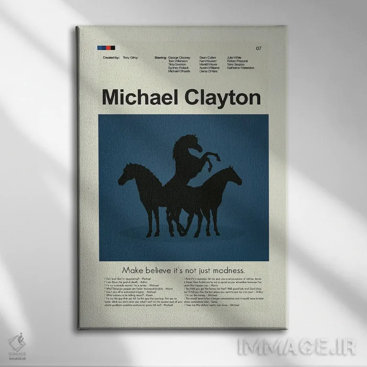 تابلو مینیمال مایکل کلیتون اثر پرینتس اند گیگلز اثر ارین هیگرمن - نمای روبهرو روی دیوار