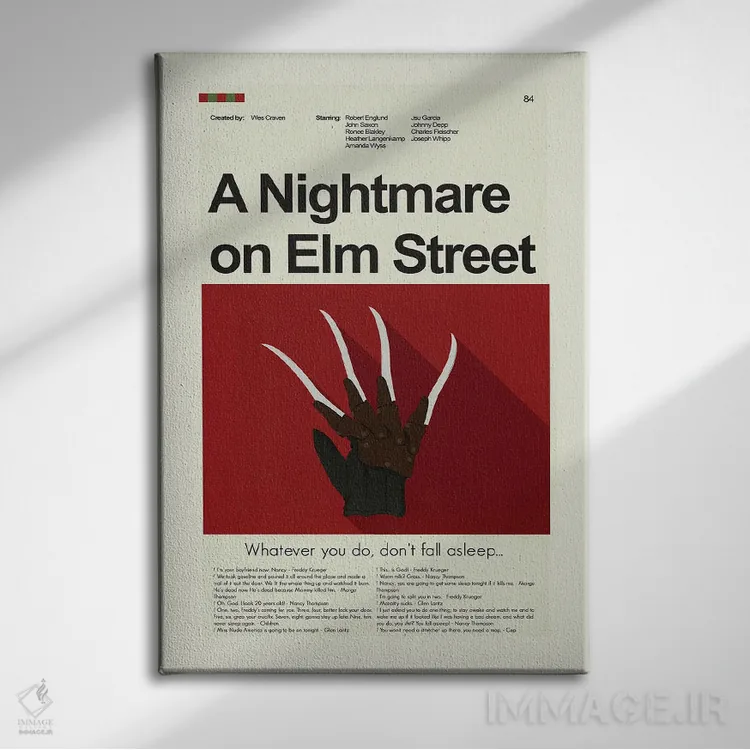 تابلو مینیمال کابوس در خیابان الم اثر پرینتس اند گیگلز اثر ارین هیگرمن - نمای روبهرو روی دیوار