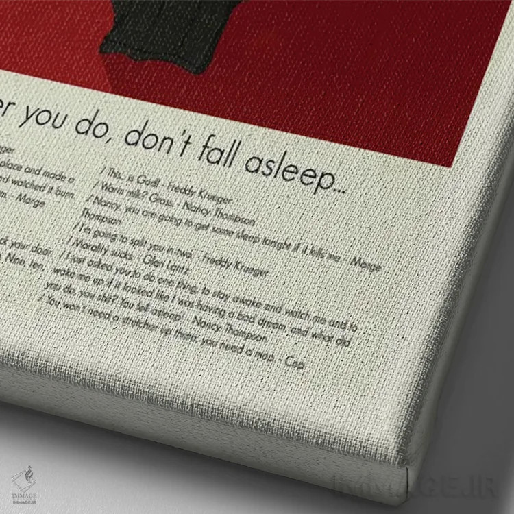 تابلو مینیمال کابوس در خیابان الم اثر پرینتس اند گیگلز اثر ارین هیگرمن - نمای نزدیک بافت بوم