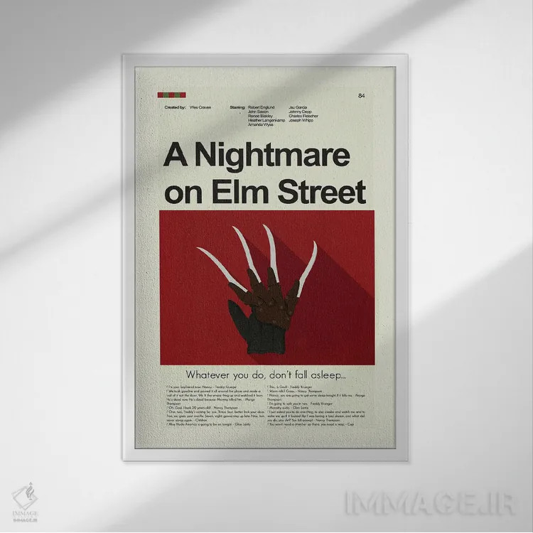 تابلو مینیمال کابوس در خیابان الم اثر پرینتس اند گیگلز اثر ارین هیگرمن - نمای قابدار سفید