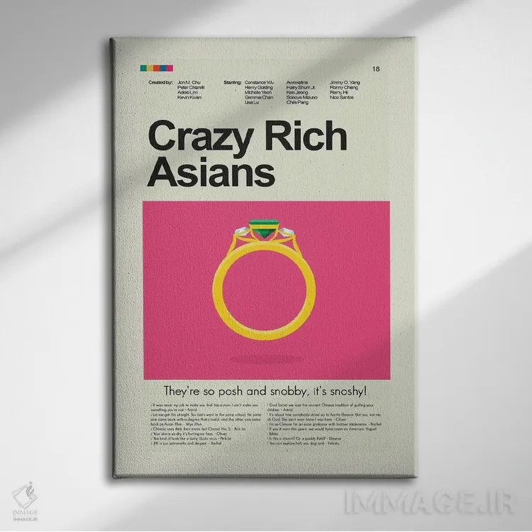 تابلو مینیمال آسیایی های ثروتمند دیوانه اثر پرینتس اند گیگلز اثر ارین هیگرمن - نمای روبهرو روی دیوار