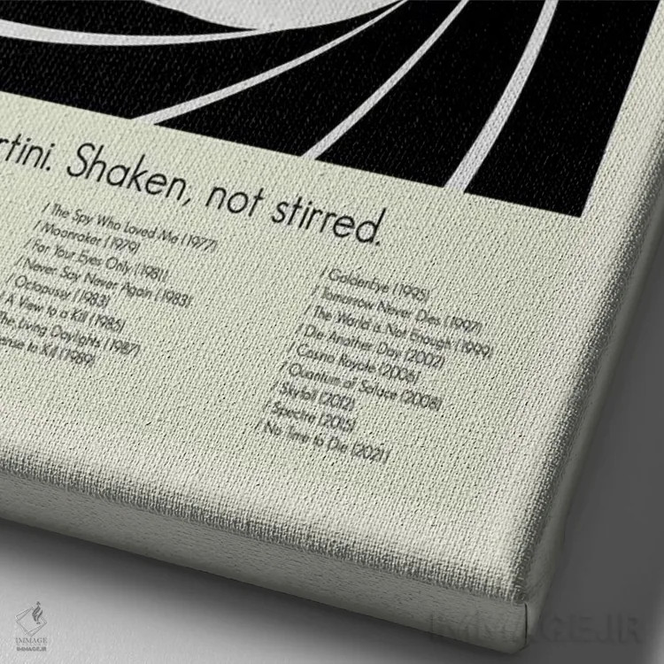 تابلو مینیمال جیمز باند اثر پرینتس اند گیگلز اثر ارین هیگرمن - نمای نزدیک بافت بوم