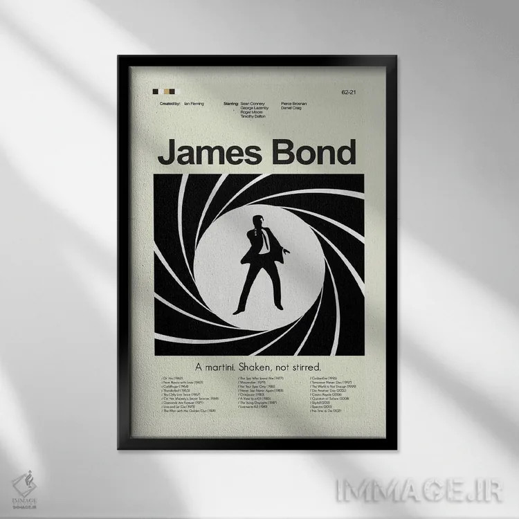 تابلو مینیمال جیمز باند اثر پرینتس اند گیگلز اثر ارین هیگرمن - نمای قابدار مشکی